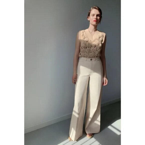 Zara Pants - NWOT ZARA ECRU WIDE LEG PANTS, SIZE: SMALL